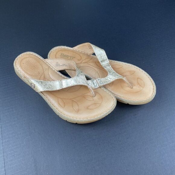 Born Amelie Flip Flops Thongs Leather Gold Sandals Size 10 M F00270 Pre Owned - Picture 4 of 16